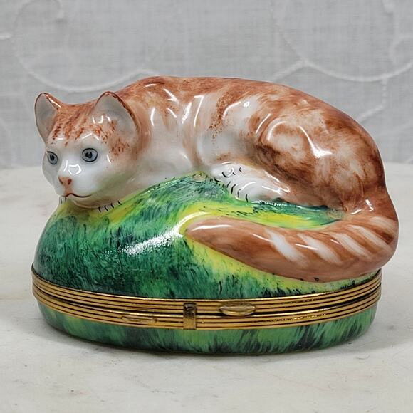 Chamart Limoges Cat Trinket Box Large Piotet Signed Peint Main Hand Painted - Picture 1 of 16